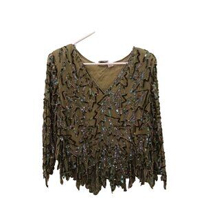 Maharaj Evening Sequin Silk Blouse V Neck Size Sm… - image 1